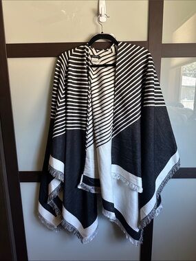 Banana Republic Black & White Striped Poncho Sweater